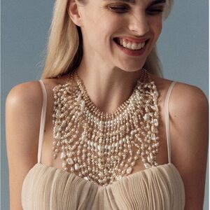 Anthropologie Dangling Pearl and Gold Layered Necklace, NWT
